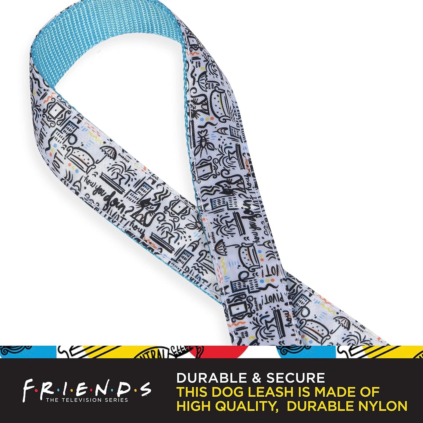 Friends TV Show City Doodle Dog Leash, 4 Ft (48 Inches) | Cute Blue Dog Leash Easily Attaches to Any Collar or Harness