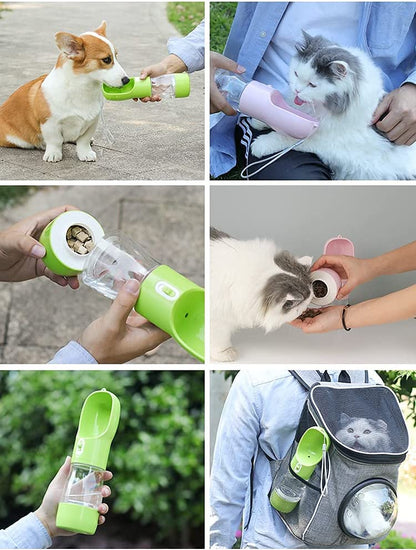 Dog Water Bottle & Food Dispenser, Portable, Leak-Proof, Lightweight, Easy to Clean, Perfect for Walking & Traveling